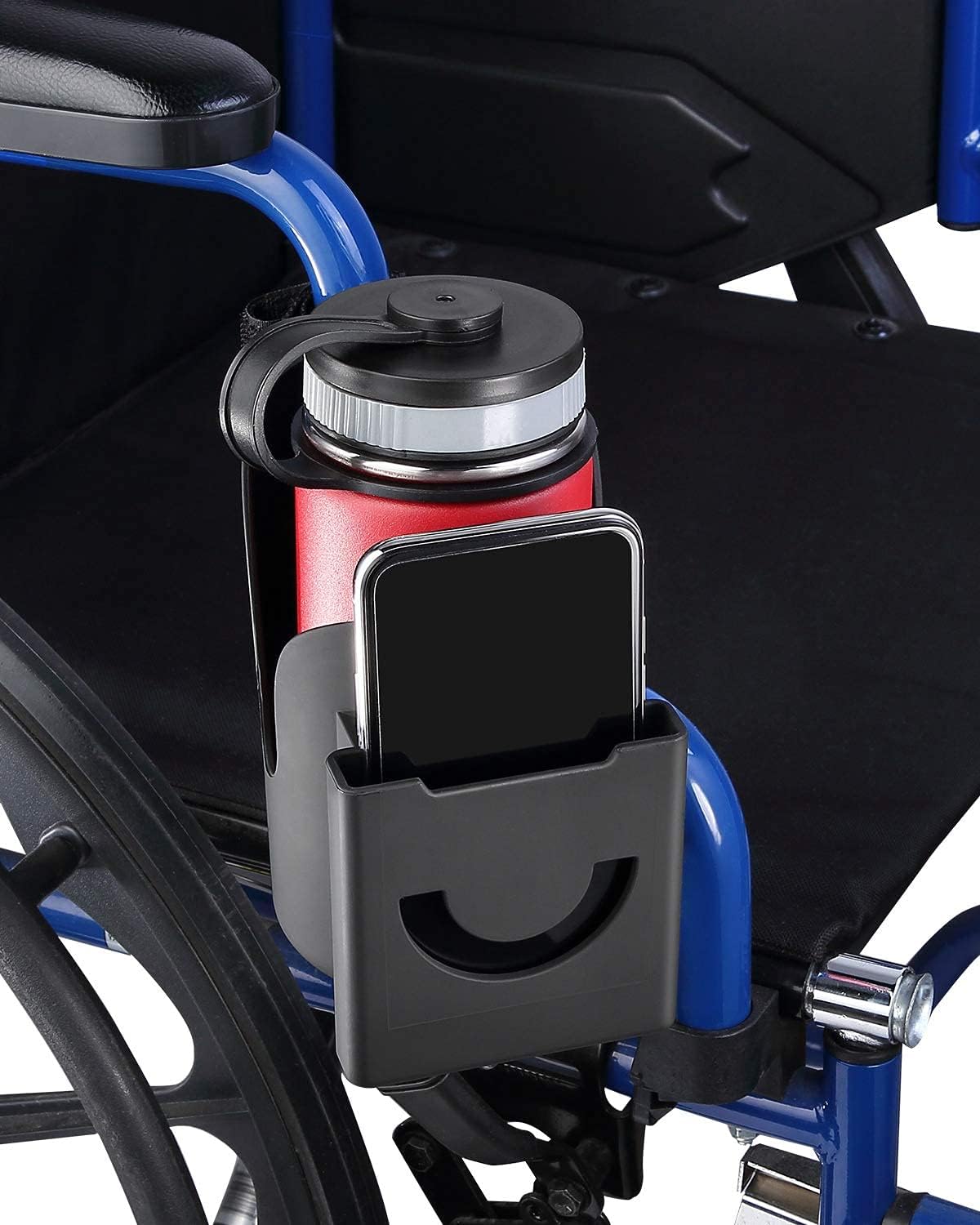 Wheelchair Side Bag with Drink Cup Holder, 5 Pockets Wheelchair Storage Bag Come with Water Bottle Holder : Health & Household