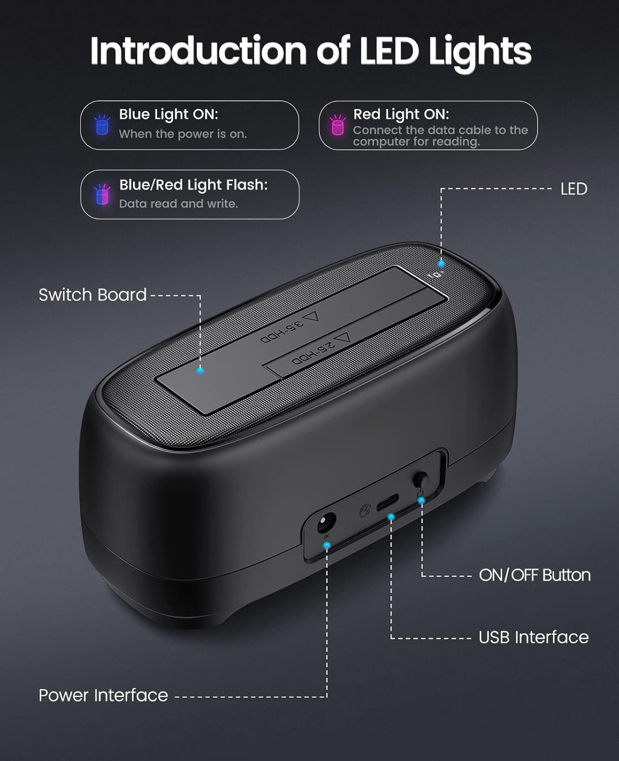 ORICO Hard Drive Docking Station for USB C 2.5”/3.5” SSD HDD SATA I II III External Hard Drive Dock 22TB 2 in-1 Type C to USB A Cable (DD18C3) - Image 7
