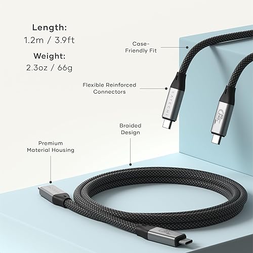 Miniatura 9 de Satechi Cable USB C a USB C 4.0 Pro, certificado USB-IF, entrega de energía de 240 W, resolución de 8K a 60 Hz, pantalla única o dual 4K a 120 Hz,