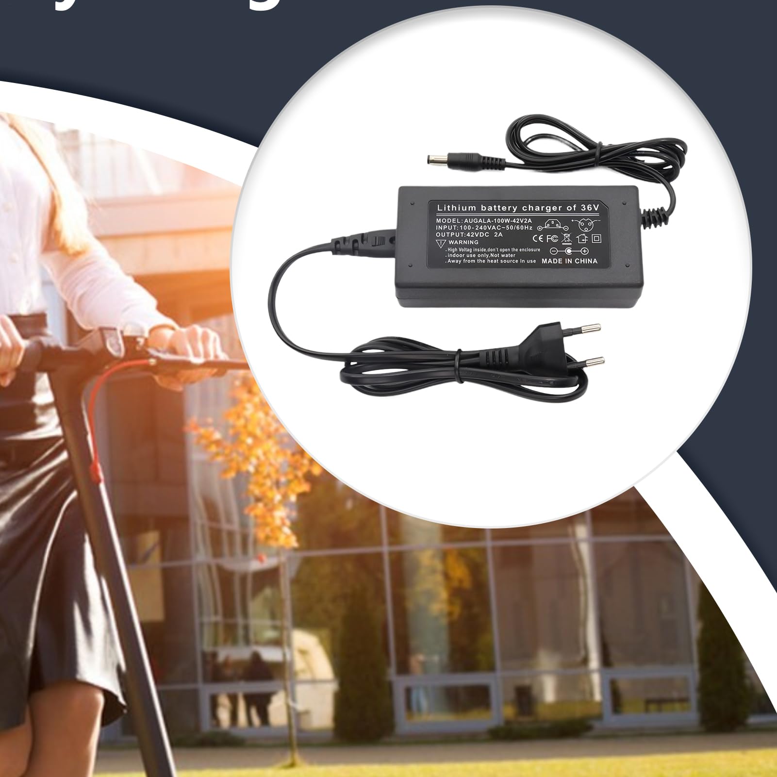 Cargador de Batería para Scooter | Cargador de Batería 42V2A de Carga Rápida - Accesorios de Carga para Patinetes y Bicis Eléctricas