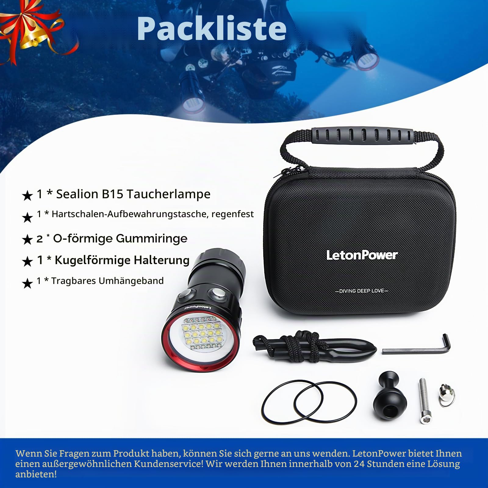 B15 Tauchen Taschenlampe 8000 Lumens Super Bright Underwater 80m Video Light Scuba Dive Light