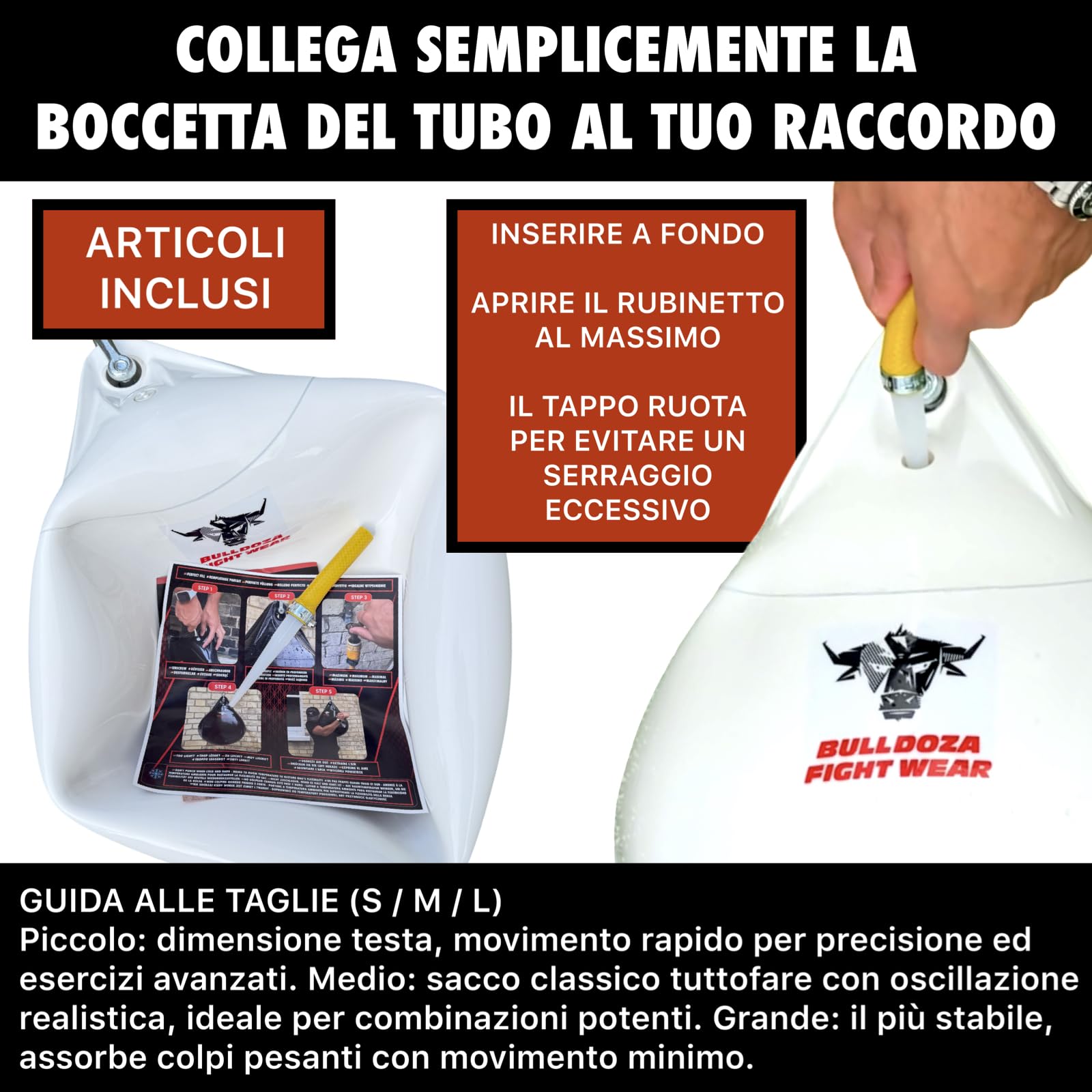 Bull Doza Sacco da Boxe Bianco ad Acqua – Sacco da Allenamento Riempito d’Acqua – Resistente (Small/Medium/Large)