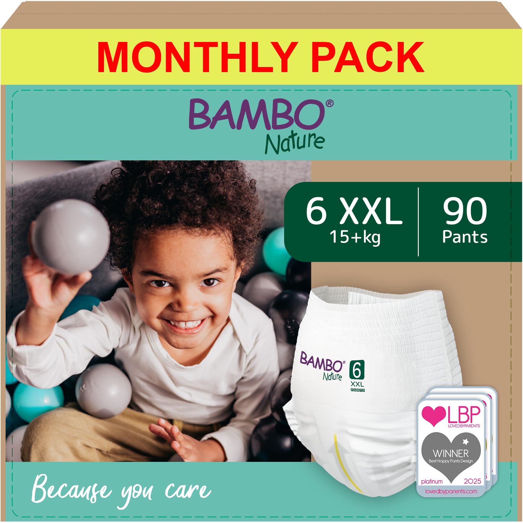 Bambo Nature Premium Training Pants, Size 6 (15+kg), XXL, 90PK, Pull Ups, Eco-Labelled Potty Training Nappy Pants, Secure, Comfortable, Discreet for Active Day and Comfy Night's Sleep