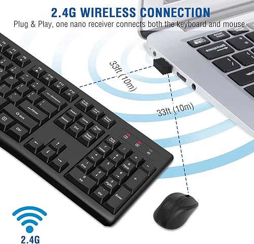Miniatura 4 de EDJO - Combo de teclado y mouse inalámbricos, teclado inalámbrico USB de tamaño completo de 2.4 GHz y mouse óptico inalámbrico para Windows, Mac,