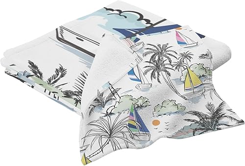 Miniatura 2 de OTVEE Juego de toallas de baño de verano para barco y windsurf, 1 toalla de baño, 1 paño de lavado, toallas de algodón para baño