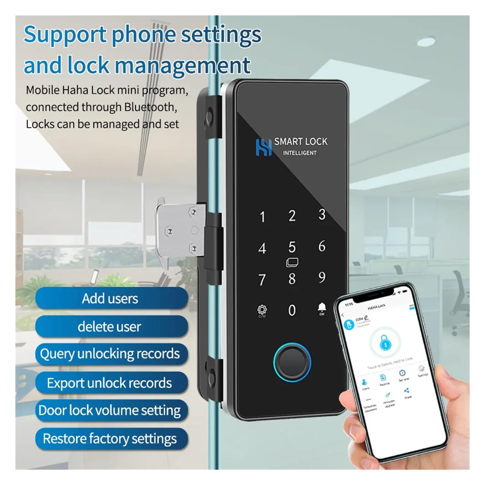 Cerradura de puerta de vidrio con huella dactilar Bluetooth para puerta corredera de vidrio (618SJ doble)