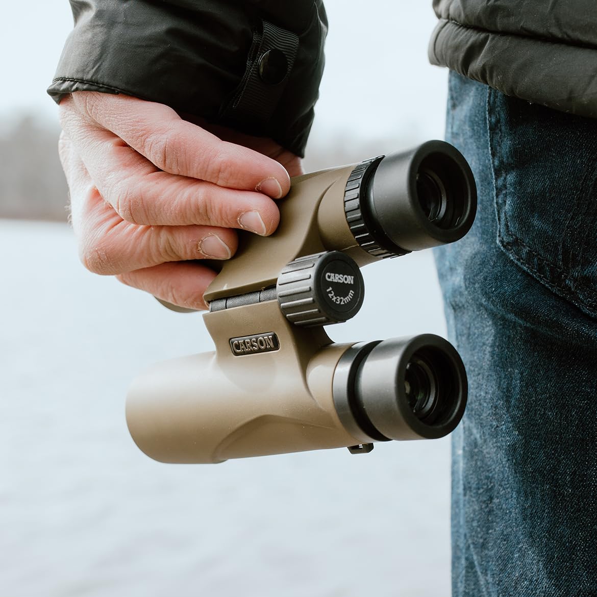 Carson Stinger - Binocolo compatto, 10 x 25 mm, per bird watching, caccia e viaggi, M, colore: Verde oliva