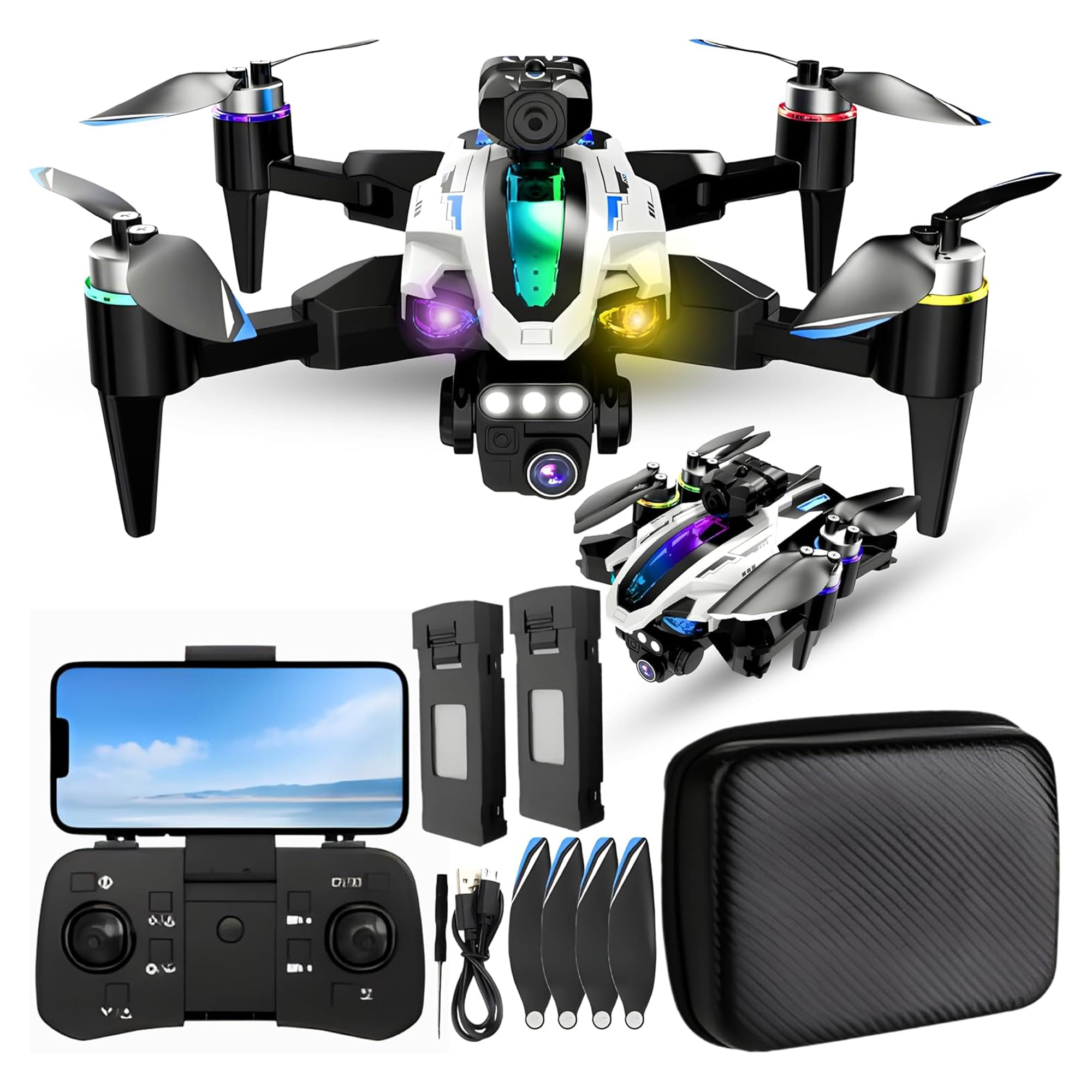 SGM 4K Camera Drone Foldable WiFi RC Quadcopter with Dual HD Cameras, Brushless Motor, Altitude Hold, Follow Me, One-Key Start Mini Drone with Camera 4K for Beginners - White ST-1