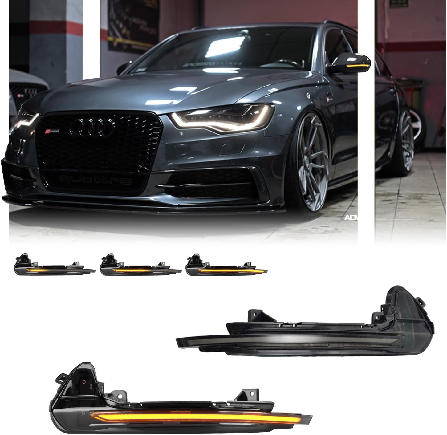 2 PCS Sequential Dynamic LED Side Mirror Turn Signal Lights for 2013-2018 Au-di A6 S6 RS6 4G C7 C7.5, Audi Accessories Clear Lens Turn Signal Indicator Lamp