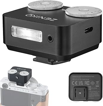 ZENIKO ZA-12B Dual Dial Retro Hot Shoe Mini Flash Manual Camera Speedlite