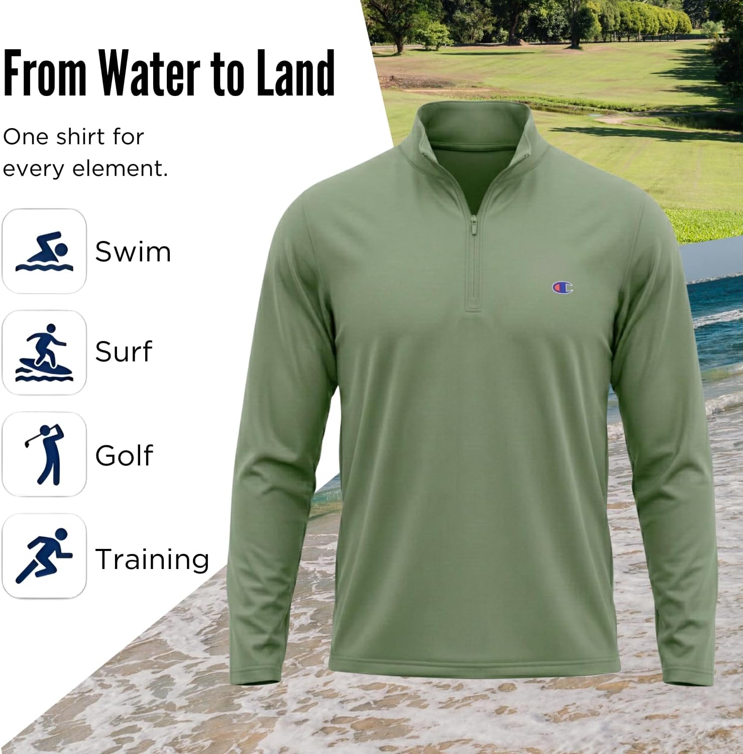 Champion Mens Quarter Zip Pullover Sun Shirt - Long Sleeve UV Protection UPF 50+ 1/4 Zip Rash Guard for Golf Fishing
