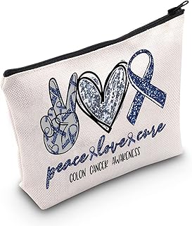 LEVLO Colon Cancer Awareness Cosmetic Make Up Bag Colorectal Survivor  Gift Colon Cancer Awareness Ribbon Make Up Zipper Pouch Bag for Women Girls, Colon Cancer Awareness, Cosmetic Bag