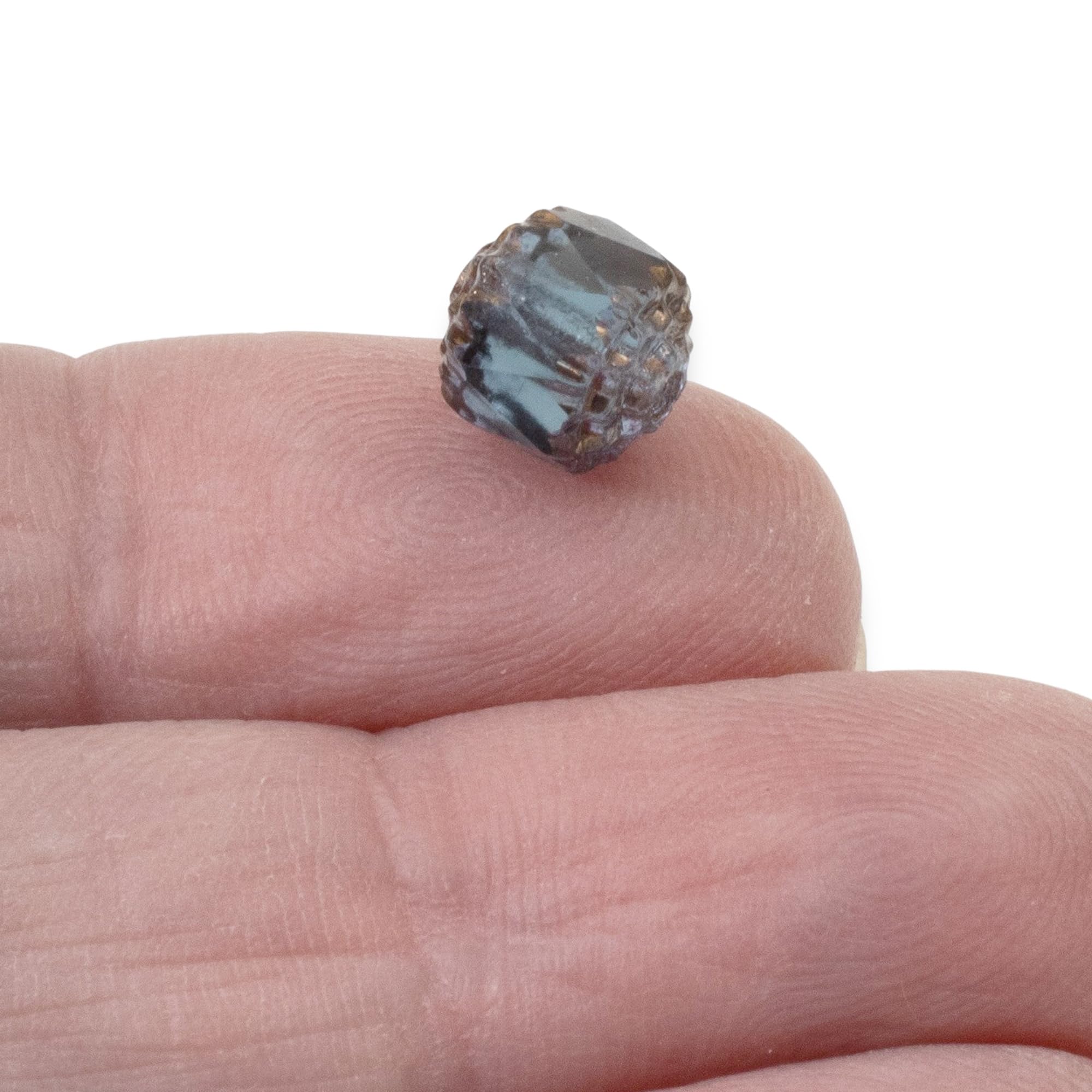 12 Faceted 8mm Czech Glass Beads - Montana Blue With Bronze Ends For Jewelry Making