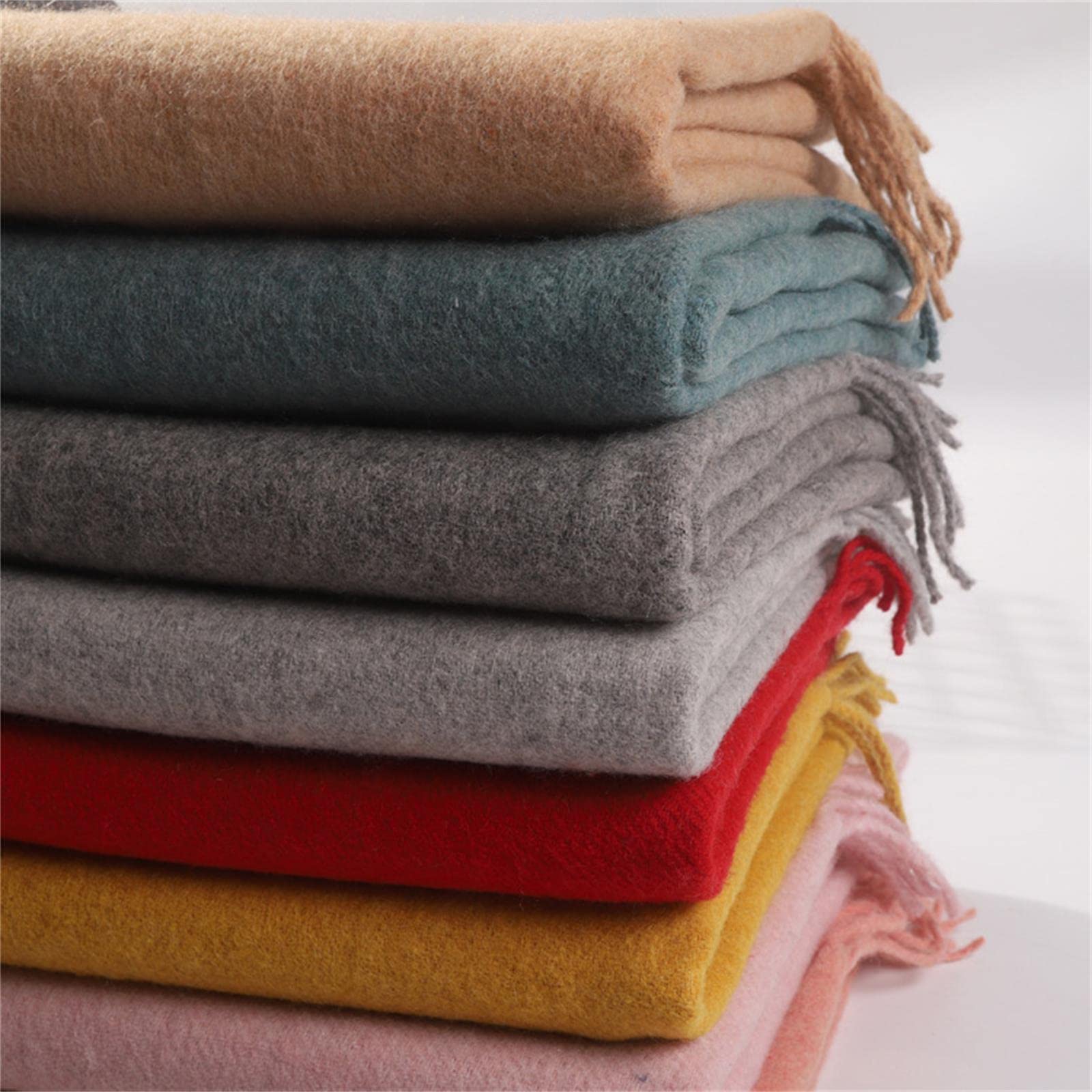 UKKO Sciarpa Sciarpe di Lana di Colore Solido con La Lana con Nappa Donne Inverno Spessa Calda Sciarpa Coperta Calda