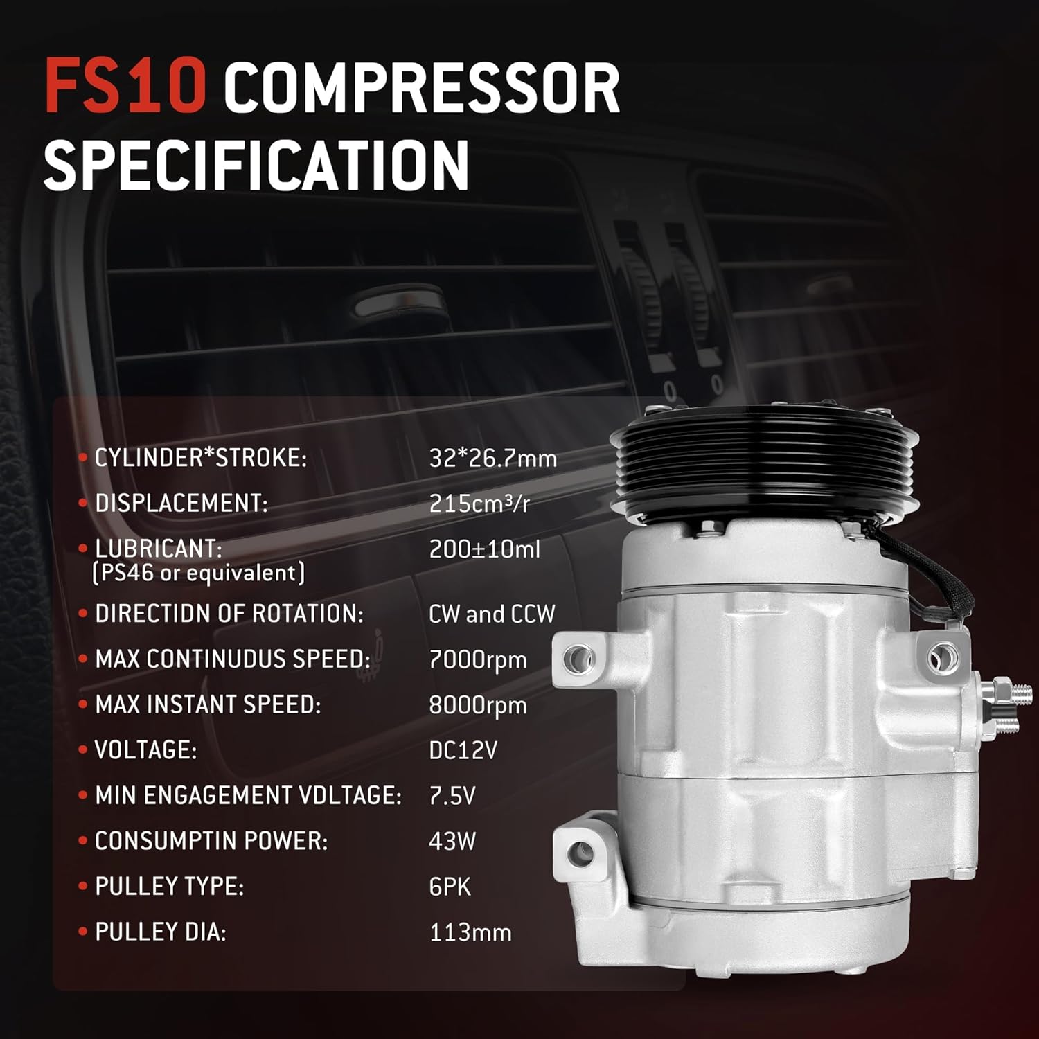 HYR AC Compressor with Clutch Fit for Ford Expedition F-150 2007-2014, F-250 F-350 F-450 F-550 Super Duty F53 & Lincoln Navigator Mark LT, Air Conditioning Compressor# CO 10905X 9C3Z19703A 7C3Z19703AA