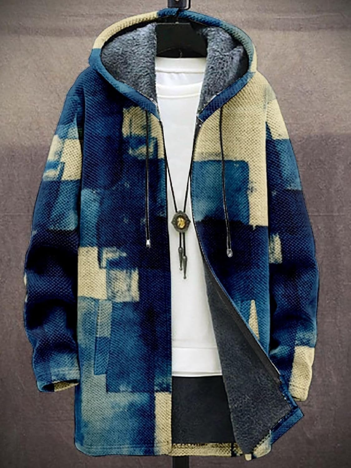 2025 Men's Ethnic Pattern Hooded Jacket Long Cardigan Hoodies Full Zip Vintage Knitted Zipper Coat with Pocket - Image 3