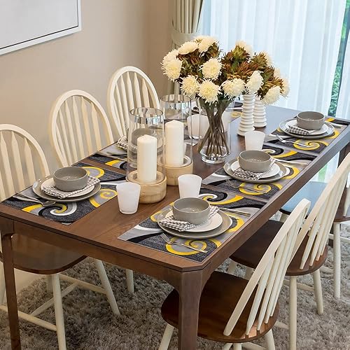 Miniatura 2 de Reateforin Juego de 6 manteles individuales grises y amarillos, arte abstracto moderno, bohemio, antideslizante, resistente al calor, manteles