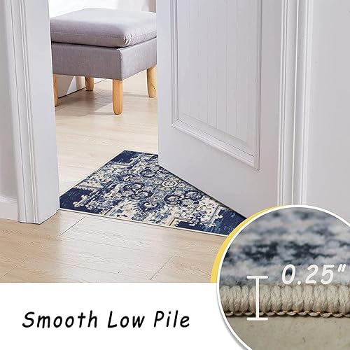 Miniatura 7 de Vivorug Alfombra de área de 5 x 7, resistente a las manchas, lavable para sala de estar, alfombra de inspiración vintage (azul marinoazul, 5 x 7