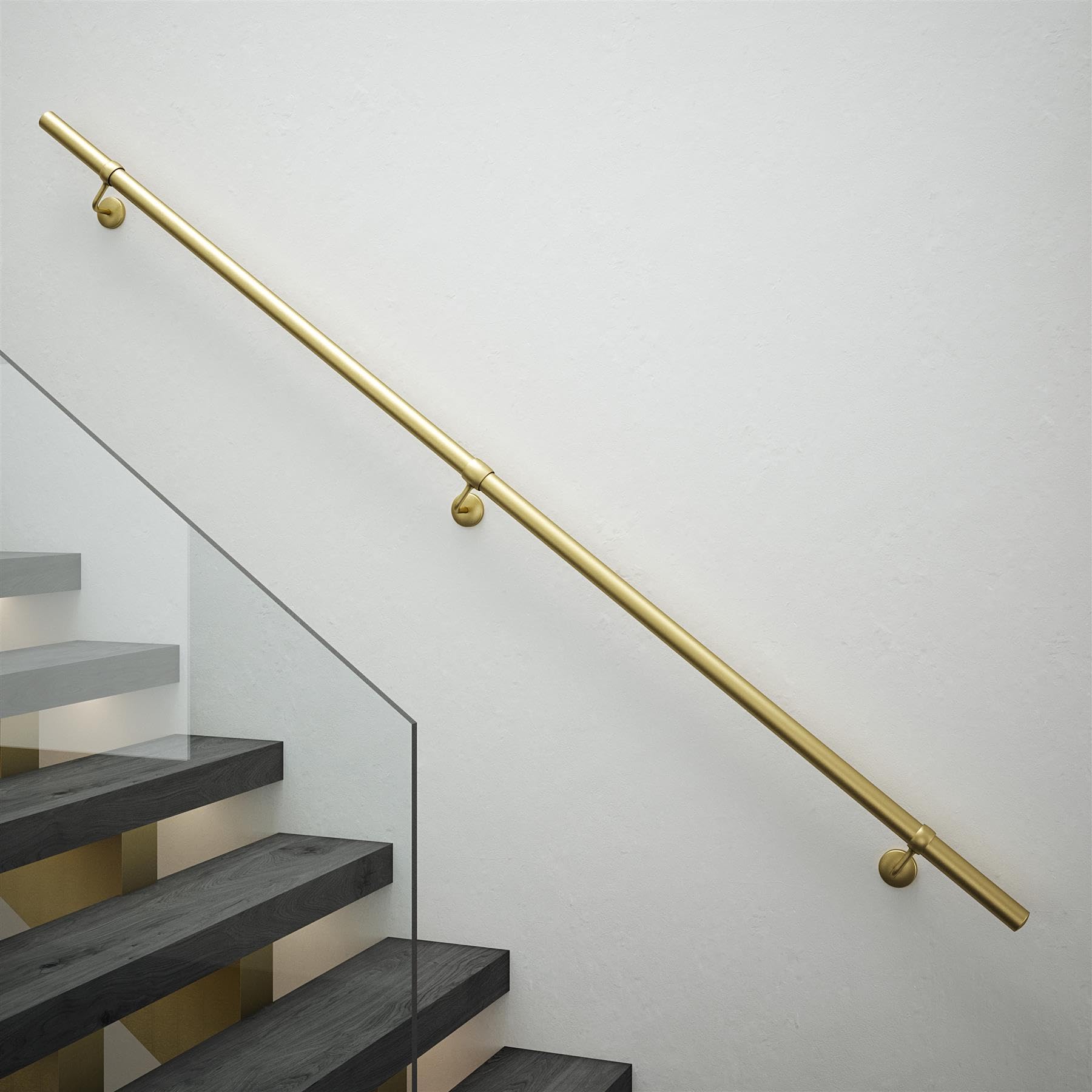 Rothley Satin Brass Stair Hand Rail Kit 2.4M - Internal Staircase Steel Banniser
