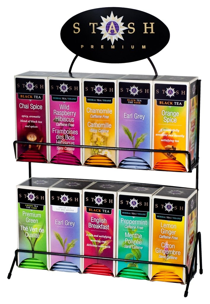 Stash Tea 10 Flavor Variety Pack With Display Rack, 10 Boxes With 30 Tea Bags Each (300 Tea Bags Total)