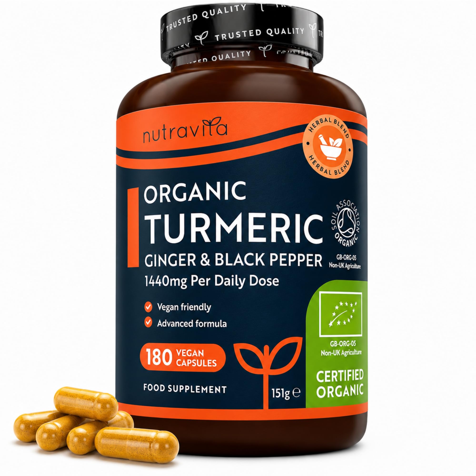 Nutravita Organic Turmeric and Black Pepper Capsules with Ginger 1440mg