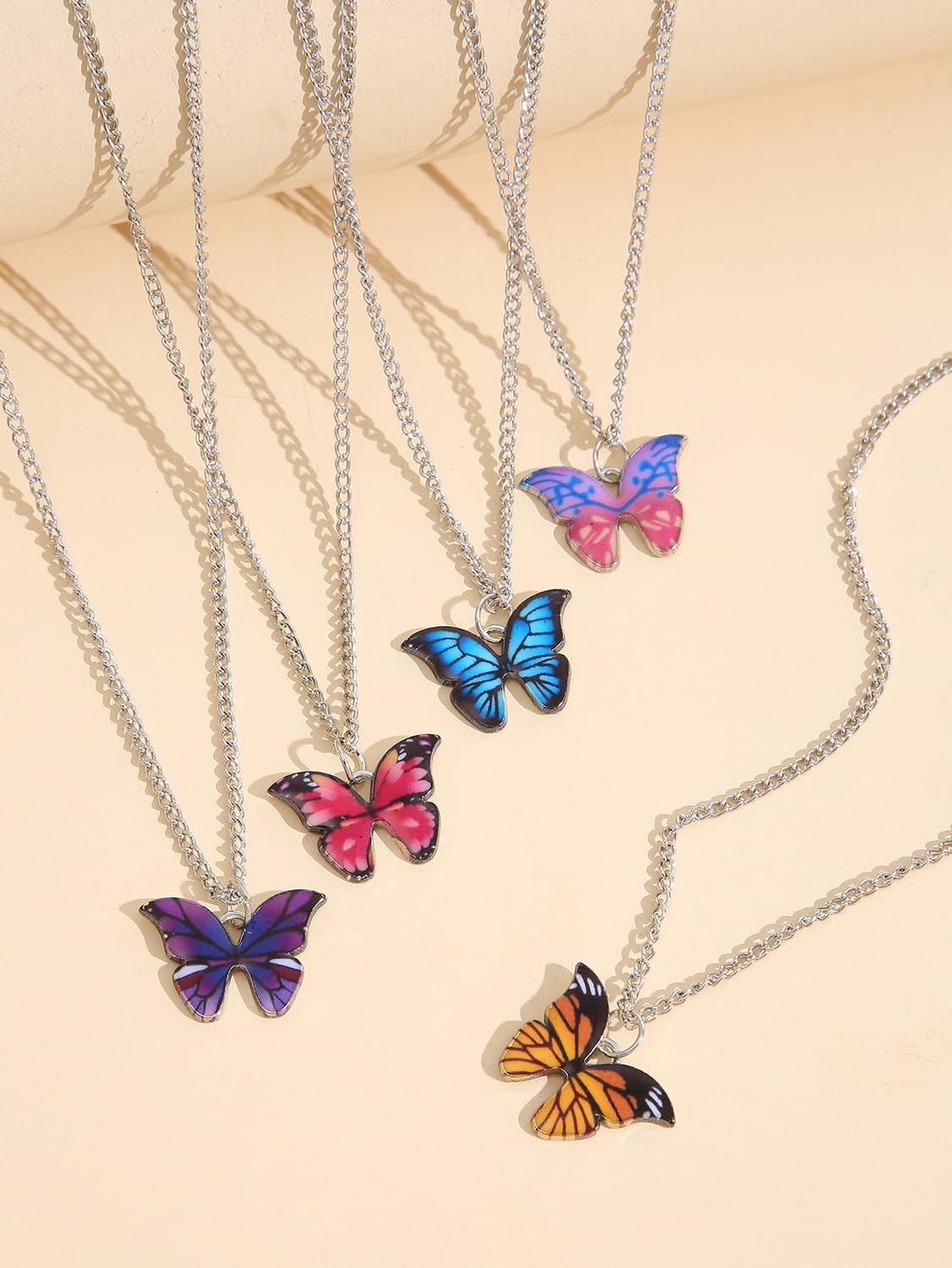 5 Pcs Stylish Butterfly Pendant Necklace Set (Silver)