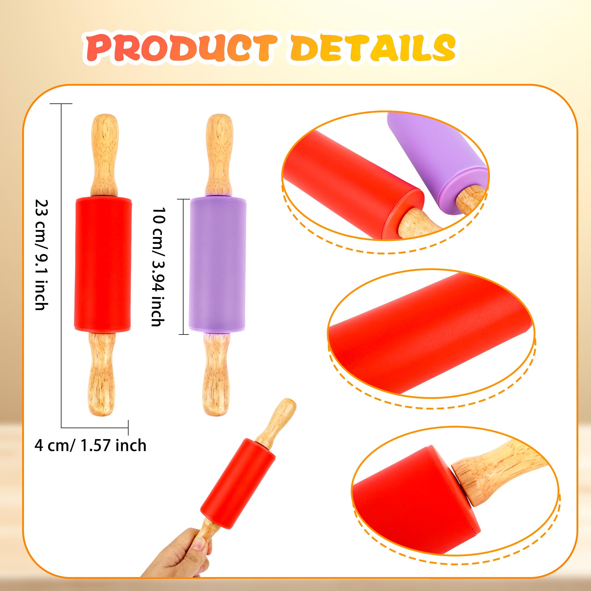 11 Pcs 9 Inch Mini Rolling Pins Small Silicone Rolling Pin Colorful Rolling Pins for Kids Kitchen Baking Pastry Cake Cookie Chef Role-playing Game, 11 Colors