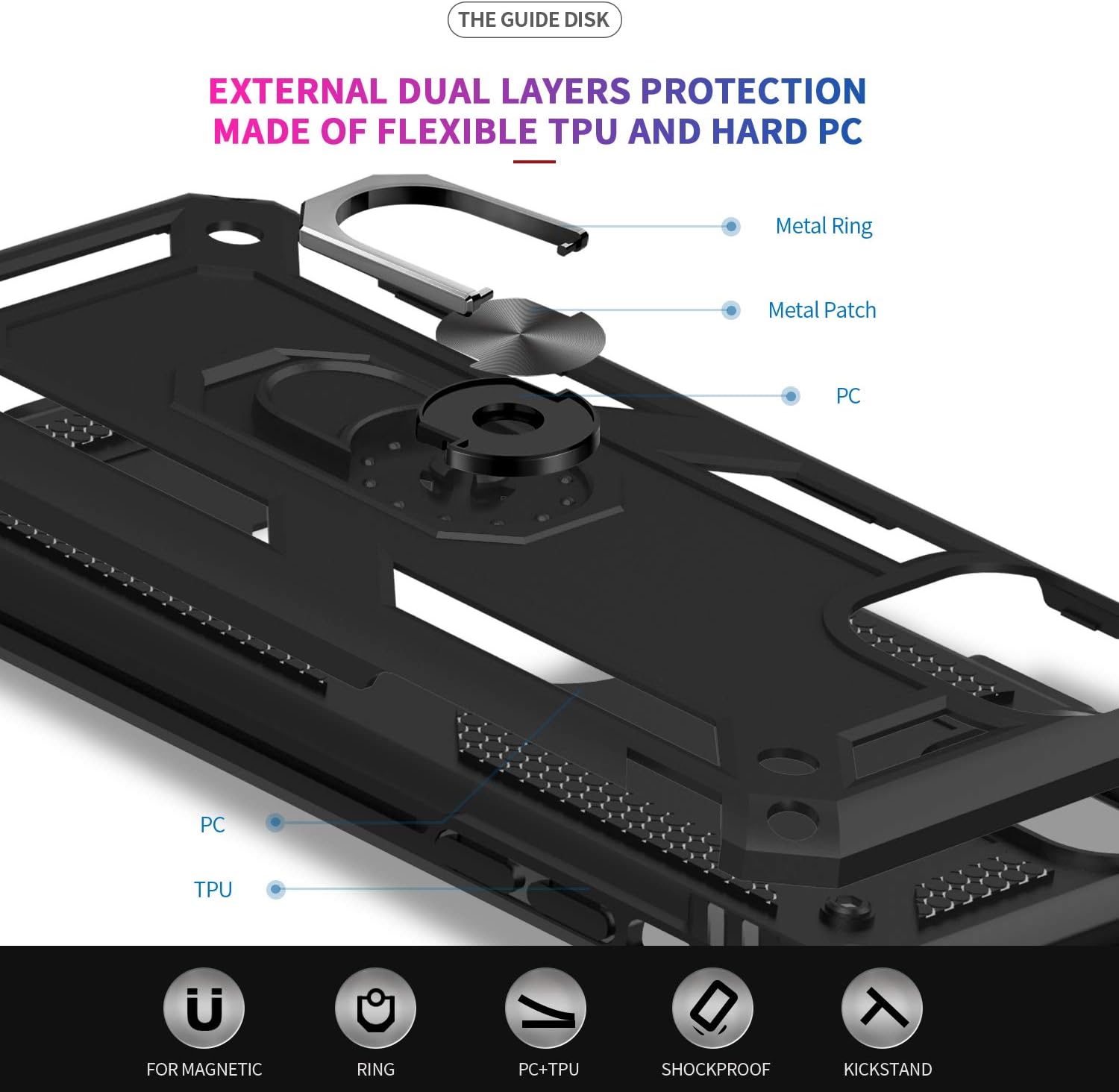 LeYi Compatible for iPhone 11 Pro Max Case with Tempered Glass Screen Protector [2 Pack], Military-Grade Phone Case Cover with Ring Kickstand for Apple iPhone 11 Pro Max 6.5 inch，Black