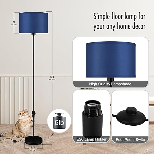 Miniatura 7 de BoostArea Lámpara de pie azul, lámpara de pie, pequeñas lámparas de pie para sala de estar, lámpara LED alta simple con pantalla, interruptor de pie