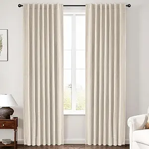 INOVADAY 100% Blackout Curtains 92 Inches Length 2 Panels Set, Back Tab/Rod Pocket Linen Black Out Curtains for Bedroom, Thermal Insulated Window Drapes - Natural Linen, W50 X L92