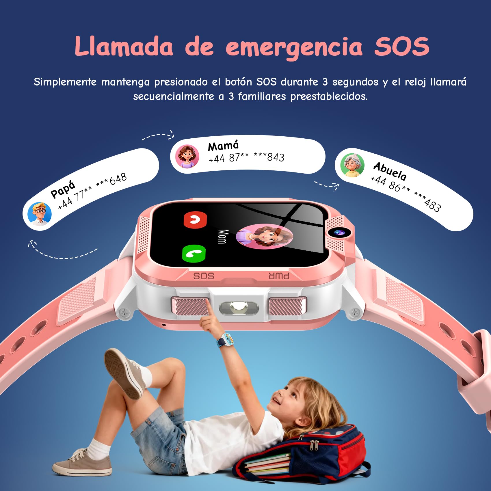 IOWODO Reloj Inteligente Niño, 4G Smartwatch Niño con Llamadas, Videollamada, GPS y SOS, Modo Escuela, Batería 850mAh, IP68 Impermeable, Regalo Ideal para Niños de 5 a 14 Años