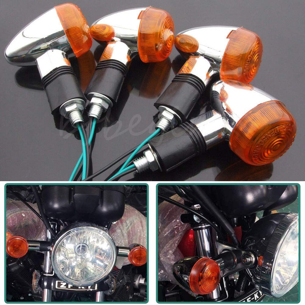 4PCS Motorcycle Turn Signal Lights Chrome Bullet Front Rear Blinker Indicator Light for Harley Honda Kawasaki Suzuki Yamaha Motorcycle Street Standard Custom Bike Cruiser Bobber Chopper