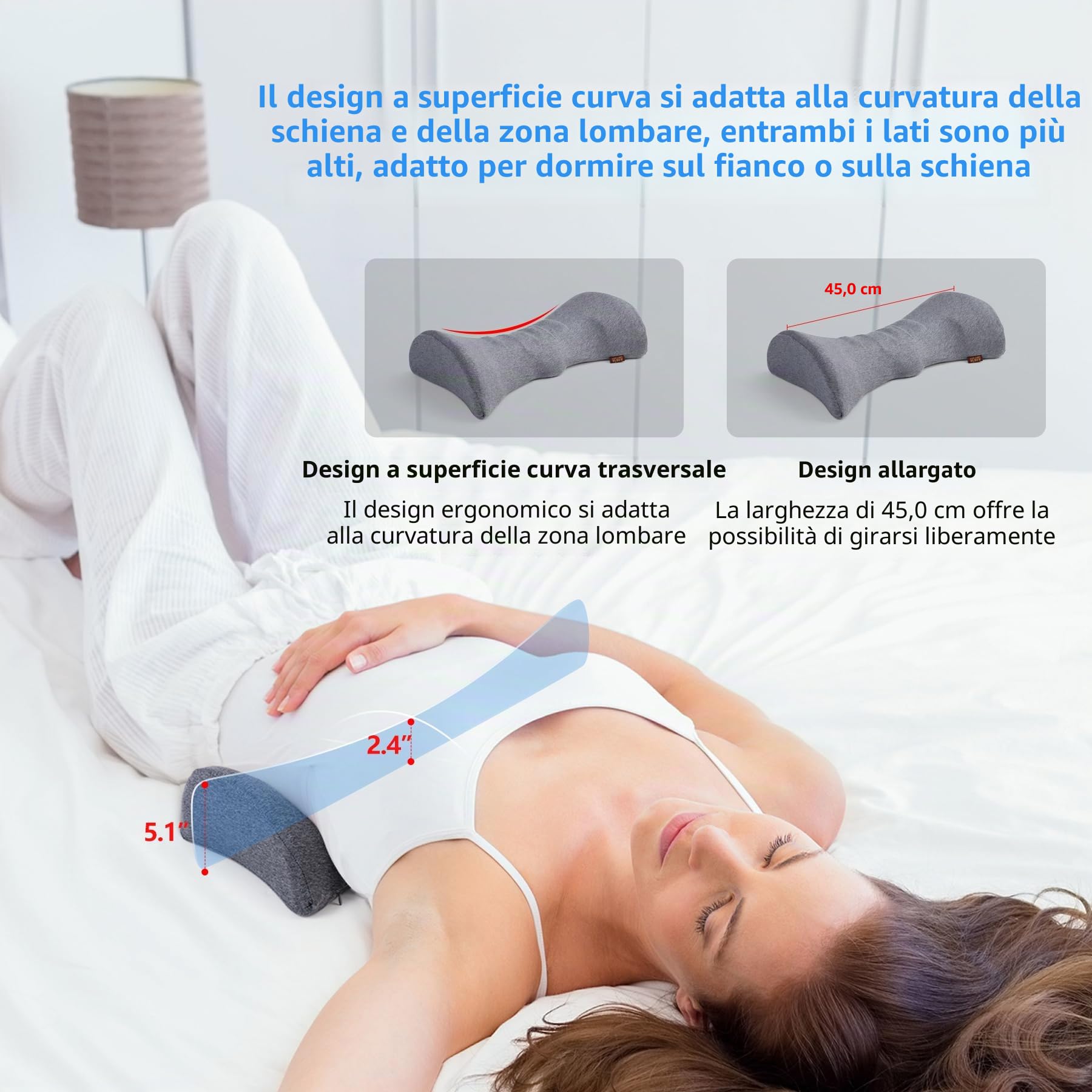 Cozyhealth Cuscino di supporto lombare per dormire, in memory foam, cuscino di supporto lombare per alleviare il dolore lombare, supporto per la schiena, supporto per la vita, per chi dorme sulla