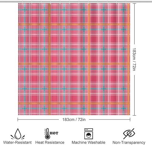 Miniatura 2 de 4 Pcs Bathroom Sets with Shower Curtain and Rugs - Modern Fashion Retro Pink Plaid Print (a) Bathroom Mat Set Decor Accessories for U Shape and