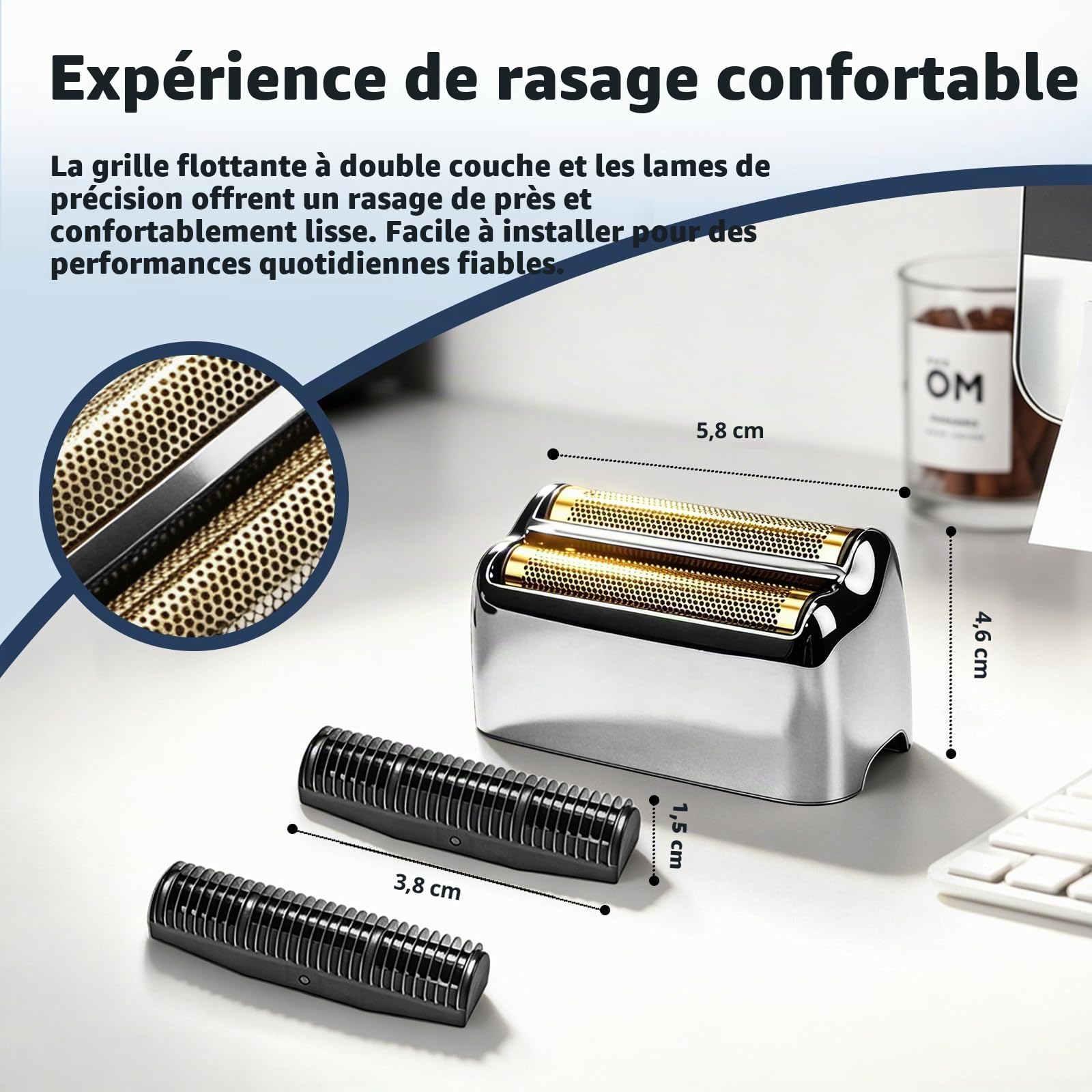 Lame de rechange pour rasoir compatible avec BaByl**sPRO Double FXFS2 - Grille métallique (Argent, pack de 3 pièces)
