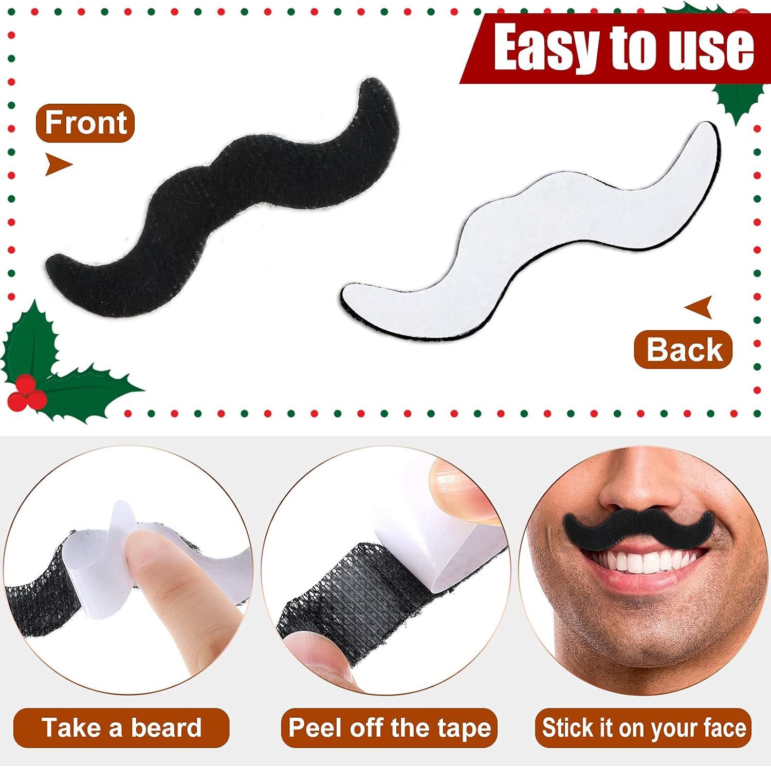 30 Pieces Halloween Mustaches Self Adhesive Fake Mustache Fake Beards Set Costume Hairy Adhesive Mustache Whiskers Funny Facial Hair for Halloween Holiday Party Costume
