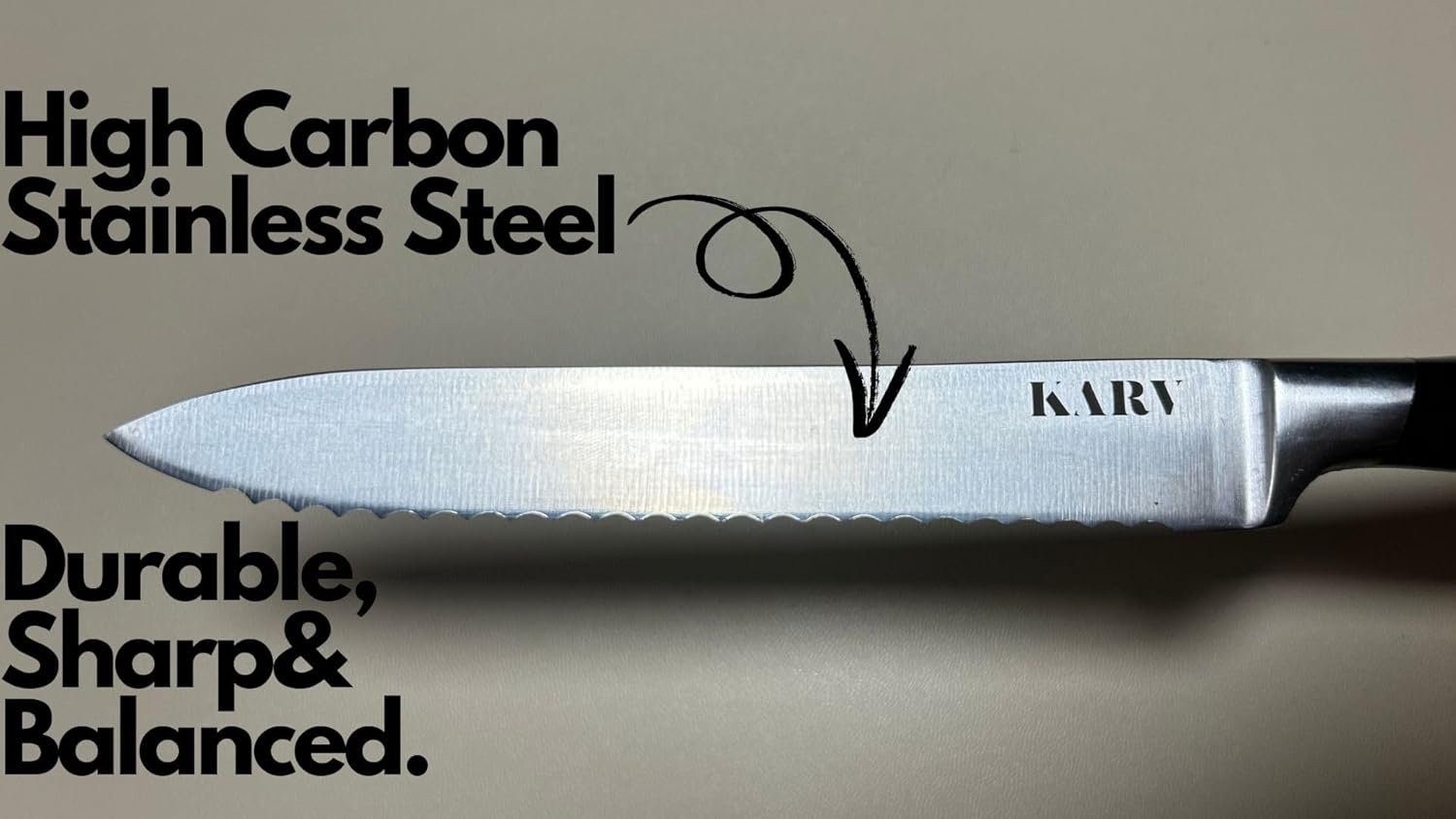 Karv 5 Inch Serrated Kitchen Knife - High Carbon Stainless Steel - Full Tang for Maximum Stability - Fruits, Vegetables, Tomato and Steak Knife