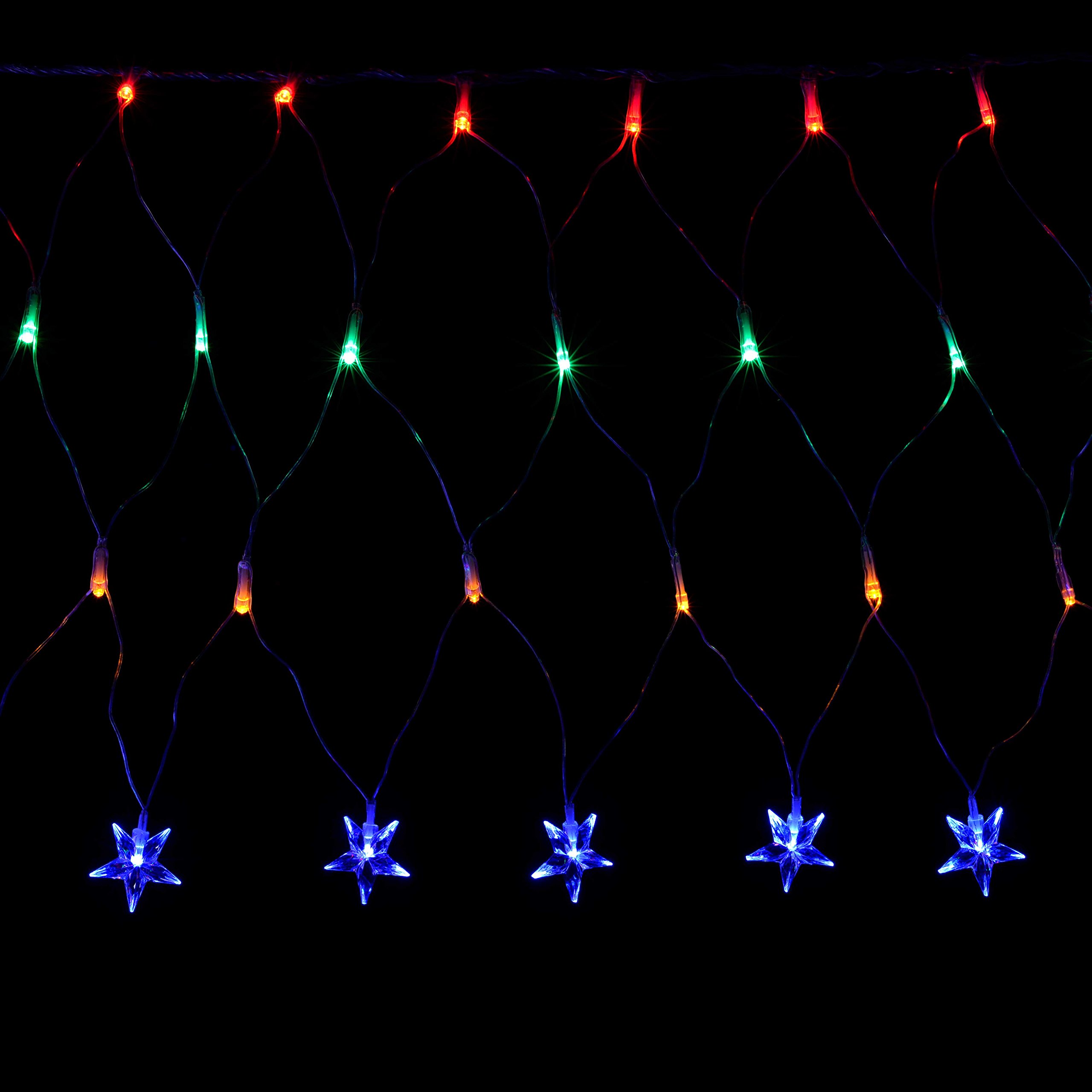 WeRChristmas LED Star Curtain Net Christmas Light String with Chasing/Static Settings, 8 m x 40 cm - Multi- Colour - Image 2
