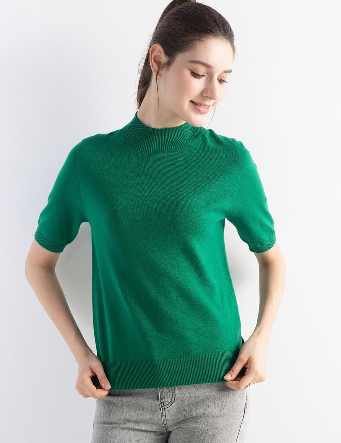 Women's Merino Wool Blend Sweater 2025 Fall Winter Mock Neck Short Sleeve First-Line Ready to Wear Seamless Sweater - Image 5