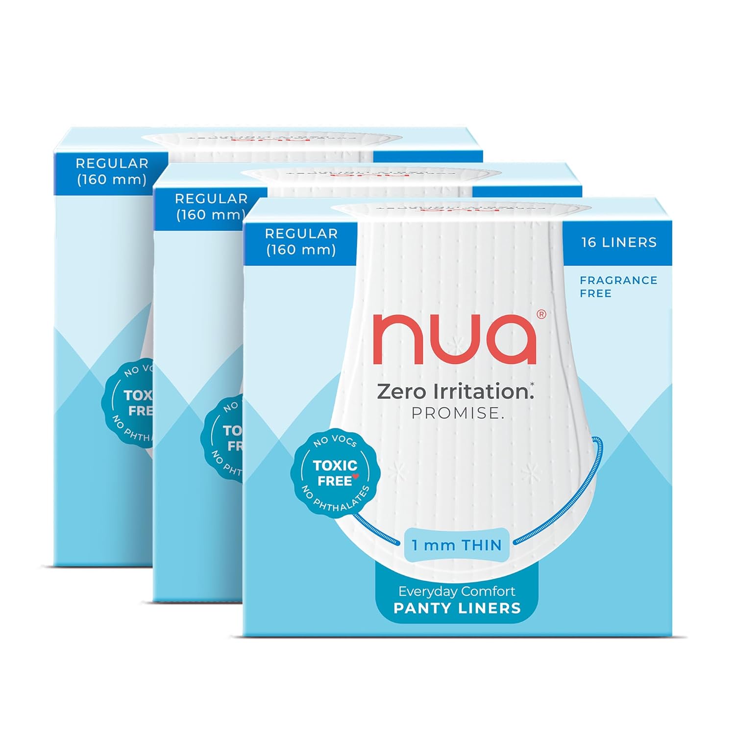 Nua Everyday Comfort Panty Liner for Women Daily Use | Pack of 48 liners – 160mm | For White Discharge, Spotting & Non Period Leakages | Individually Wrapped | Zero Irritation | Super-thin | Stays in Place | Instant Absorption | Softest Top sheet | 100% Toxic-Free | Panty Liner Pads Sanitary Napkins Nua Everyday Comfort Panty Liner for Women Daily Use | Pack of 48 liners – 160mm | For White Discharge, Spotting & Non Period Leakages | Individually Wrapped | Zero Irritation | Super-thin | Stays in Place | Instant Absorption | Softest Top sheet | 100% Toxic-Free | Panty Liner Pads Sanitary Napkins