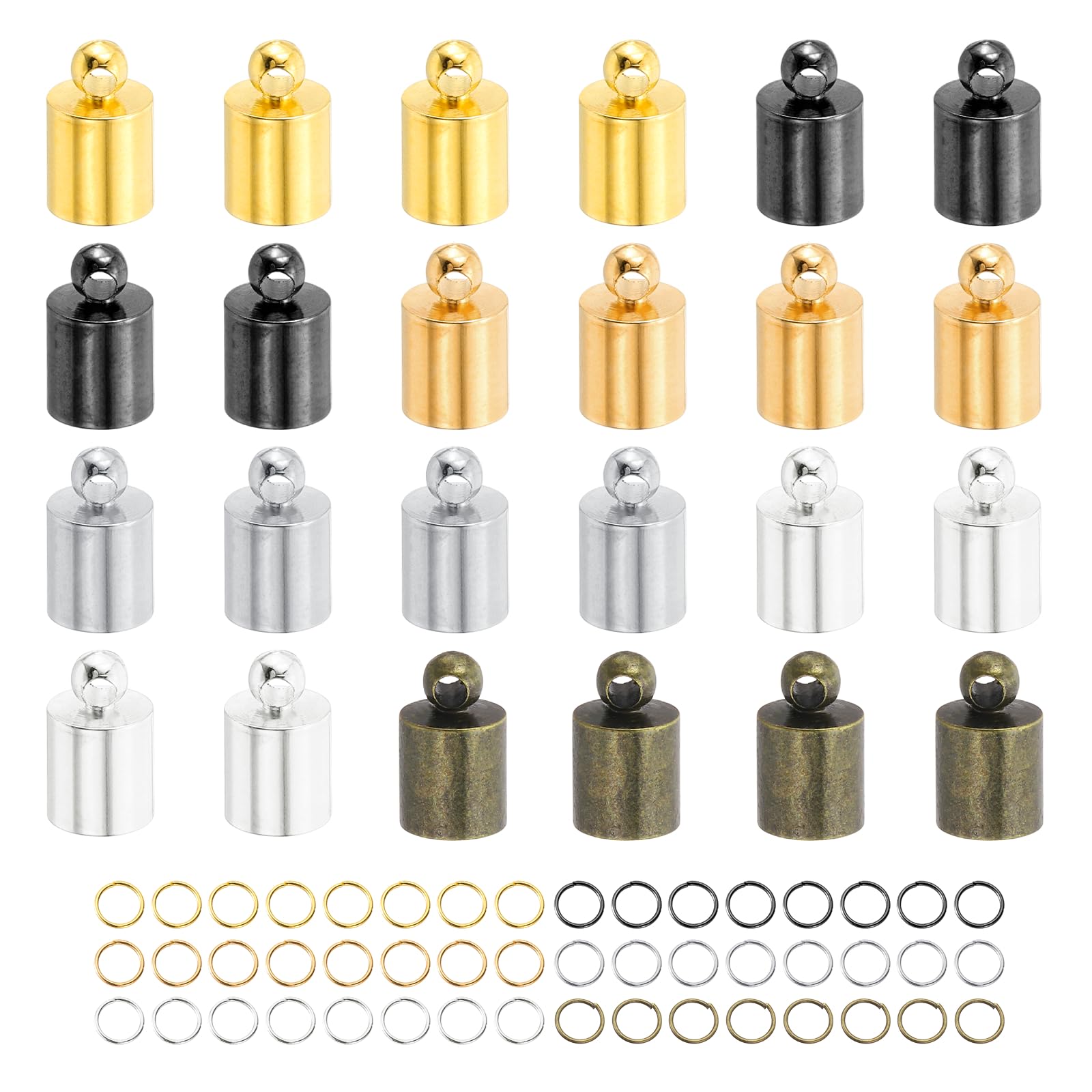 sourcing map 100Pcs Leather Cord End Caps, 5.7mm ID Tassel Barrel End Caps with Jump Rings for Jewelry Making Findings DIY Bracelet Necklace, Mixed Colors Tone