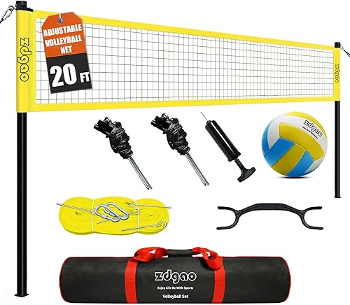 Miniatura 10 de Sistema de red de voleibol portátil para exteriores, postes de altura ajustable con pelota de voleibol suave, bomba, martillo, línea límite y bolsa