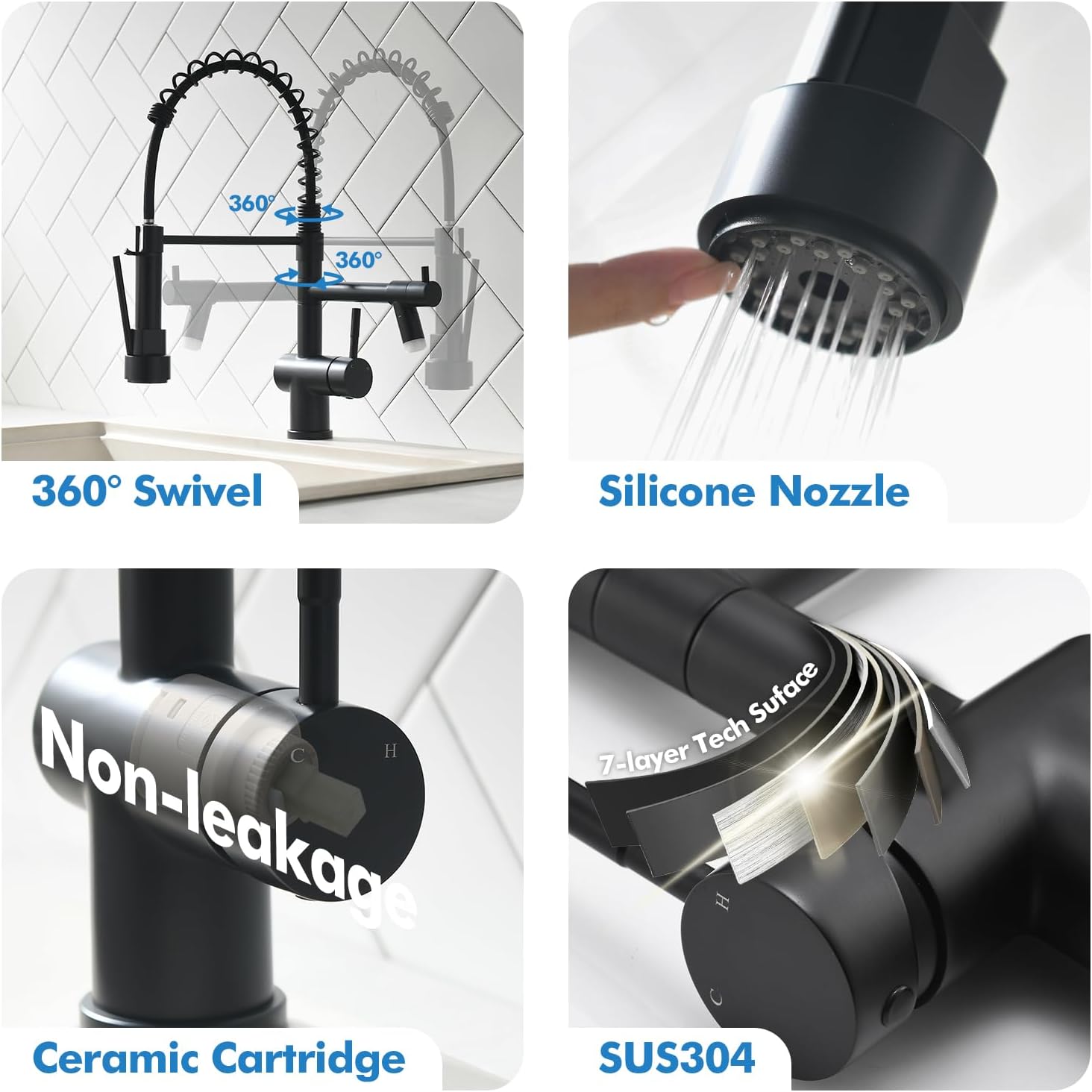  Kitchen Faucet with Pull Down Sprayer, Matte Black LED Light thumbnail