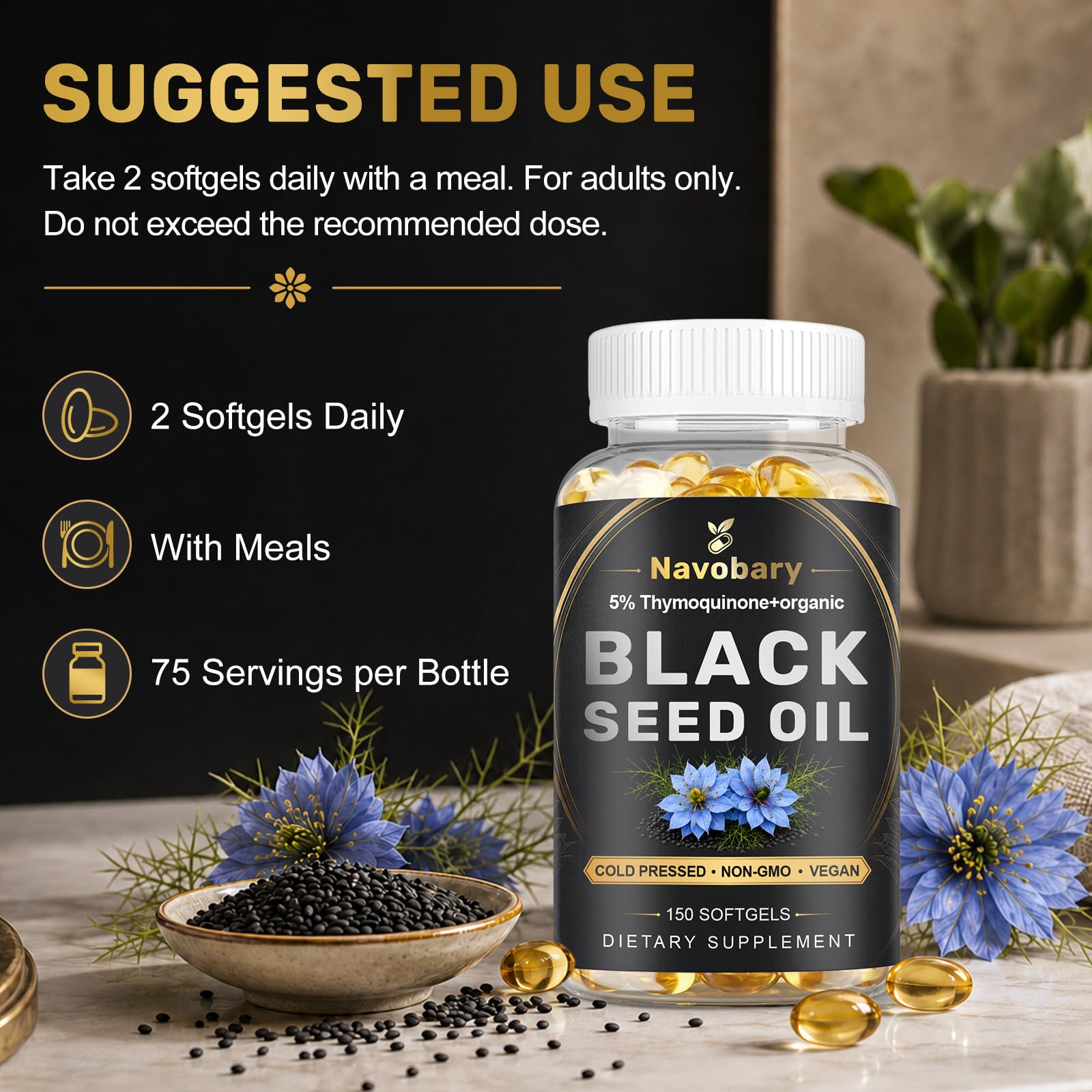 Black Seed Oil Softgel 500mg Cold Pressed - 150 Softgels — Amazon image 3