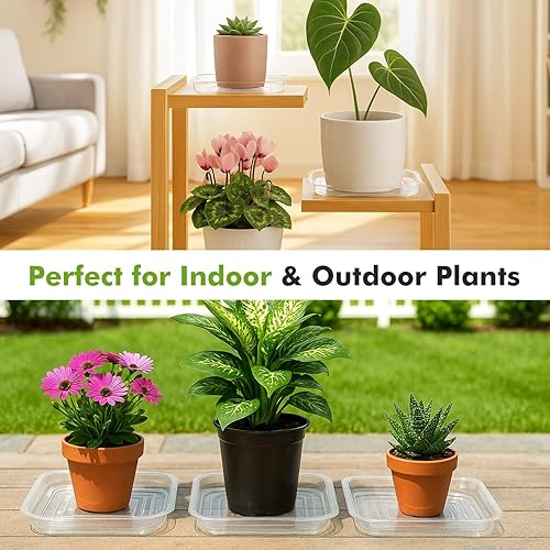 Miniatura 6 de Paquete de 20 platillos cuadrados de plástico de 6 pulgadas para plantas, bandeja de drenaje transparente para macetas para atrapar agua, a granel