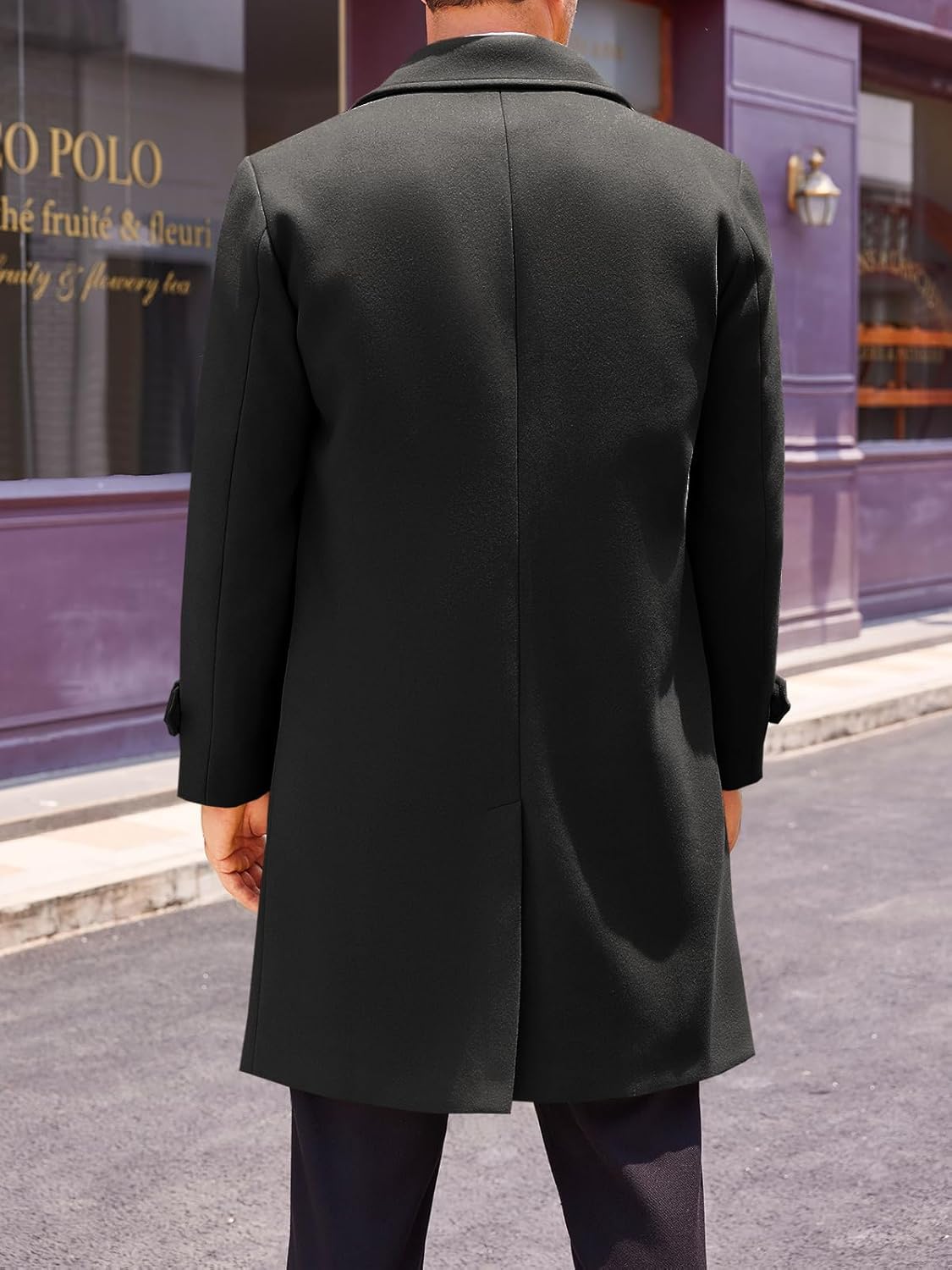 Runcati Mens Double Breasted Trench Coat Mid Long Jacket Notched Lapel Winter Chunky Warm Overcoat - Image 3