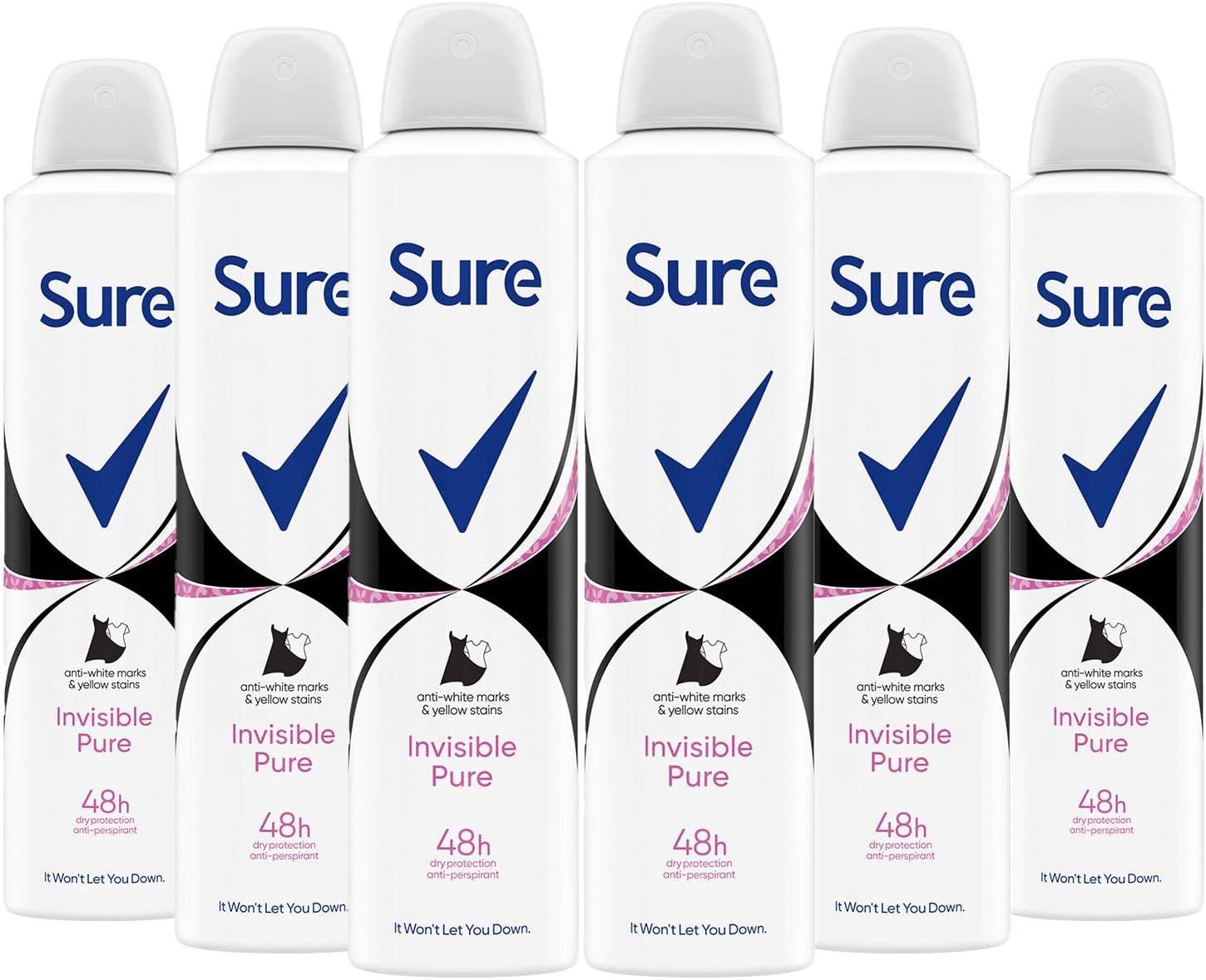(6 PACK) Sure Women Invisible Black & White 48h Anti-Perspirant Deodorant 6 x 250ml
