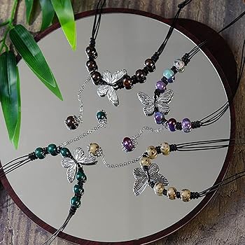 Avalaya Collana lunga con ciondolo a forma di farfalla in ceramica multicolore, con cordoncino di seta marrone, 76 cm, 7 cm, nappa, Misura unica, Ceramica corde