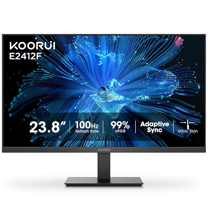 KOORUI 24英寸电脑显示器 FHD 75Hz 99% sRGB 3000:1 眼部护理 黑色