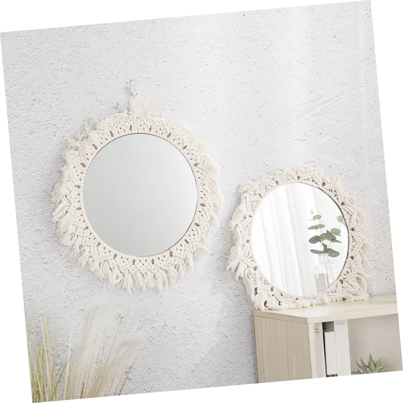 Alipis Handgefertigter Kosmetikspiegel aus Baumwollseil im Boho Stil Dekorativer Wandspiegel mit Gewebtem Design für Wohnzimmer und Schlafzimmer Minimalistische Wohndekoration